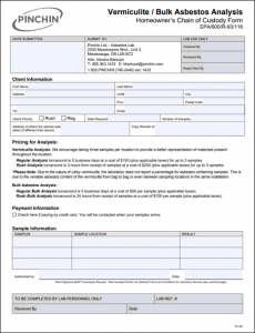 Chain of Custody form when submitting asbestos/vermiculite samples
